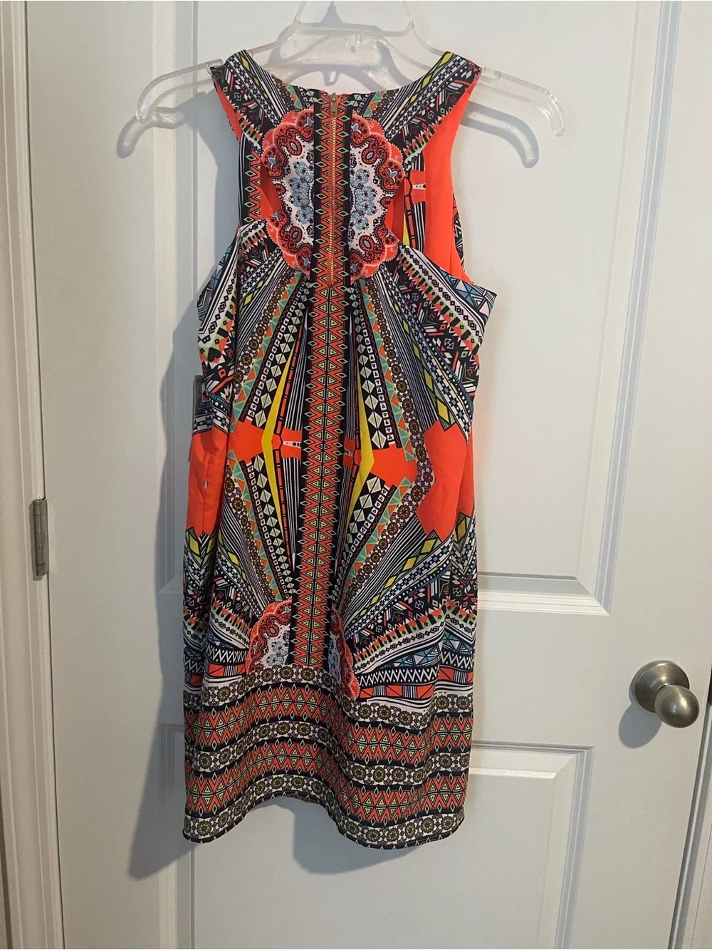 GB girls Coral and Multicolor Geometric Sleeveless Dress XL A Line Knee Length